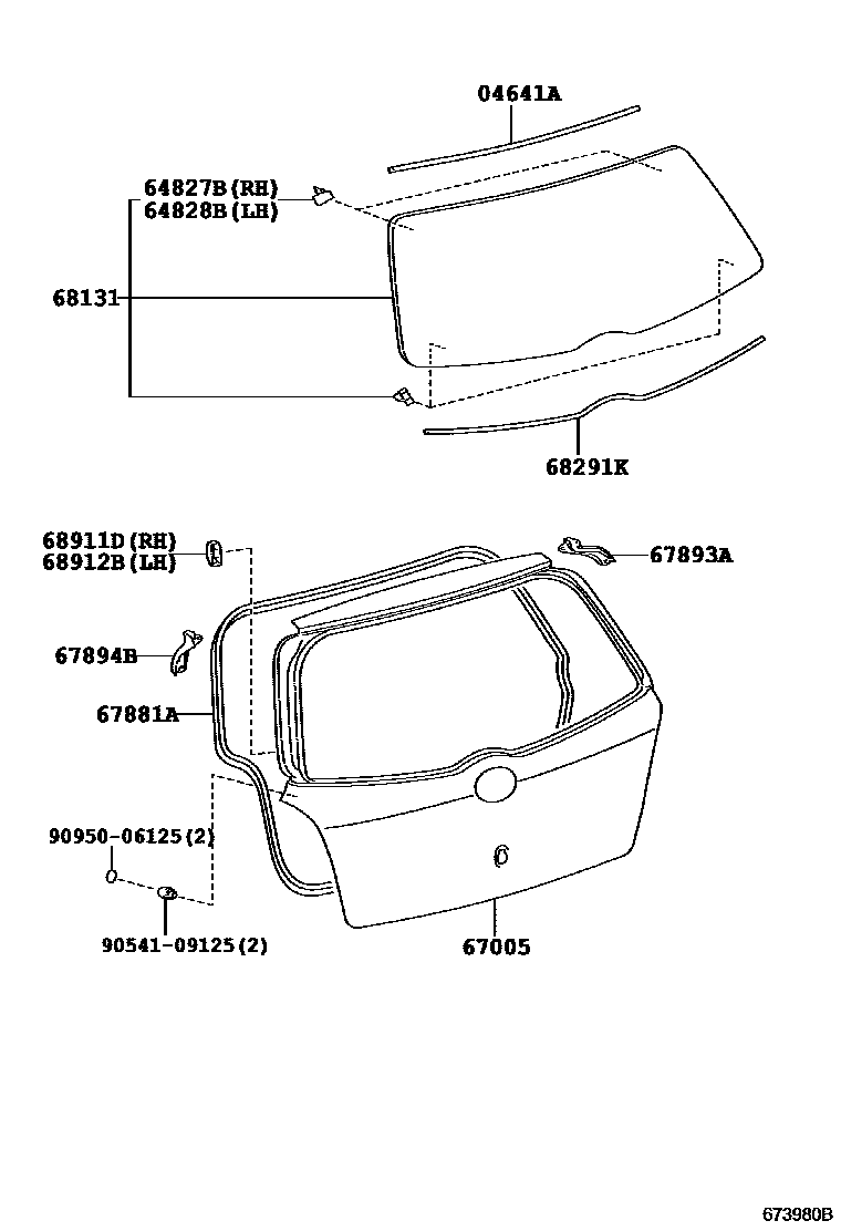 Toyota YARIS 背门板和背门玻璃 EPC diagram — 673980B
