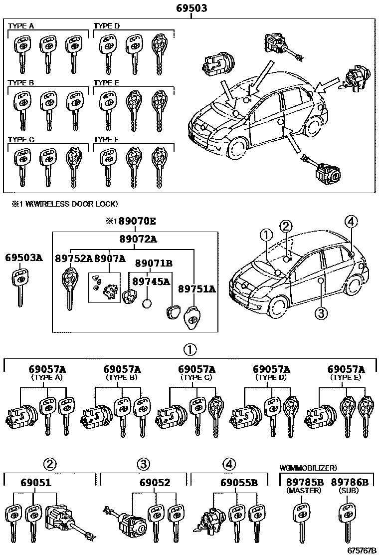 Toyota YARIS 锁芯组件 EPC diagram — 675767B