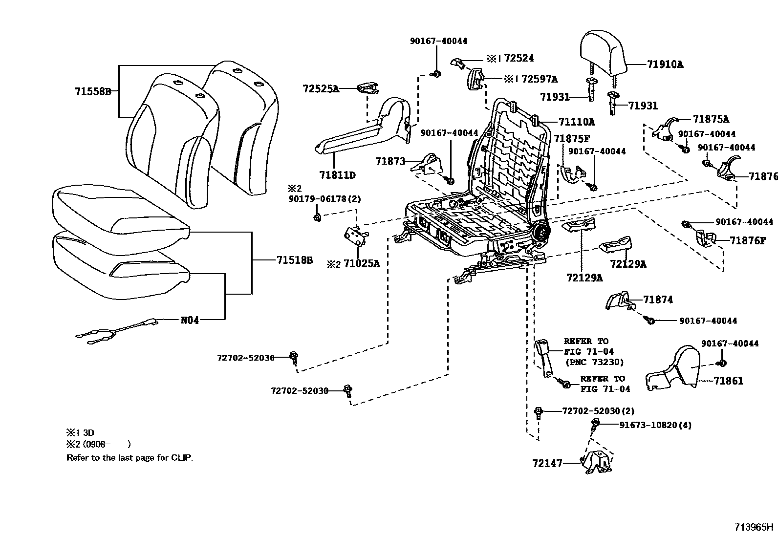 Toyota YARIS 前排座椅和座椅滑轨 EPC diagram — 713965H