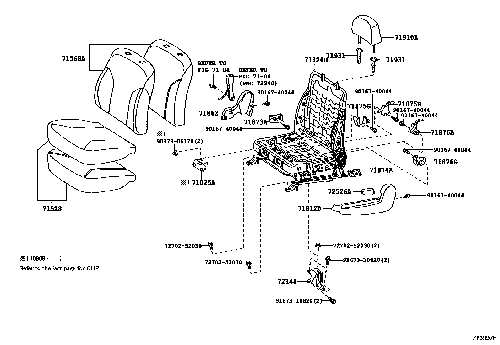 Toyota YARIS 前排座椅和座椅滑轨 EPC diagram — 713997F