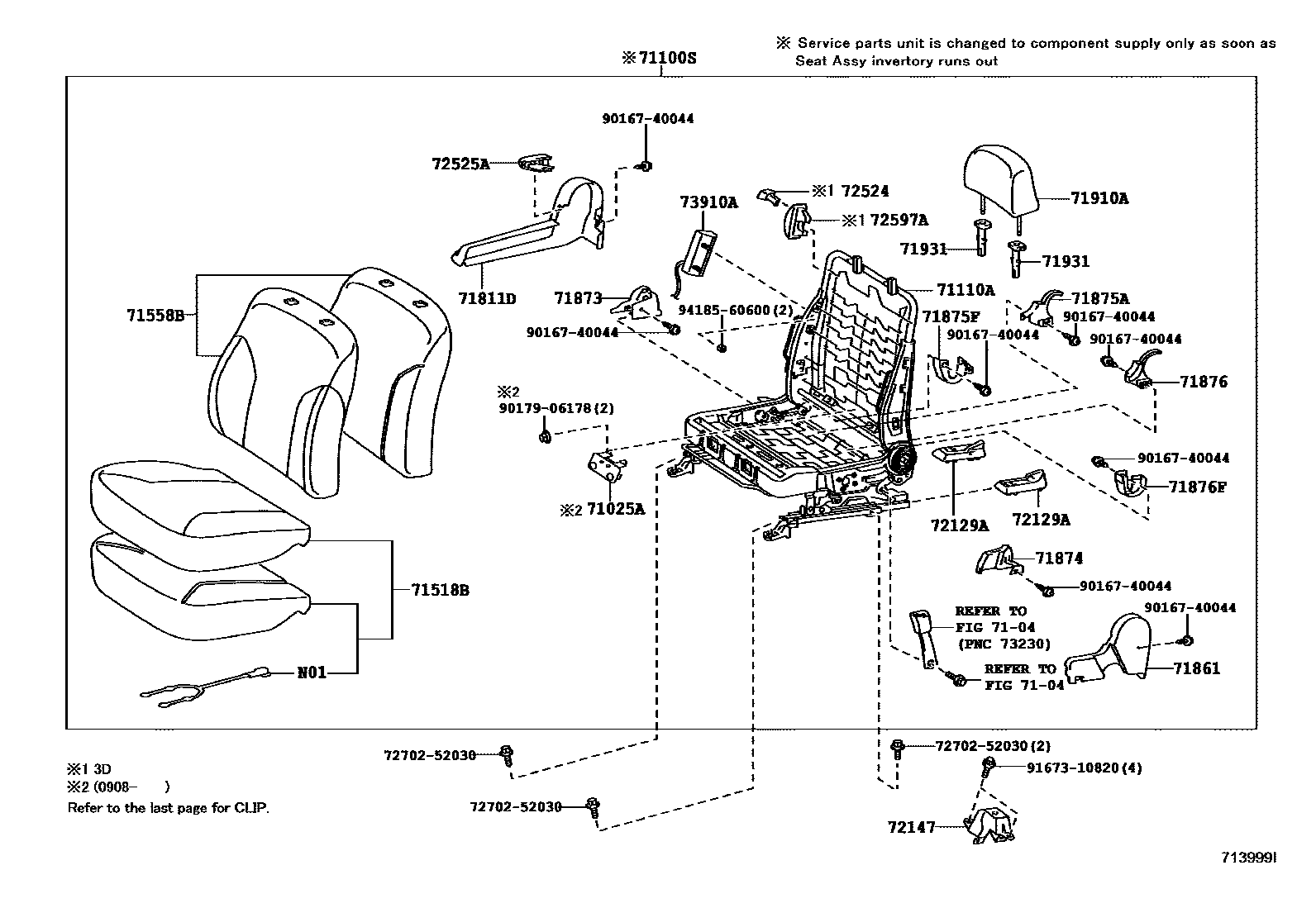 Toyota YARIS 前排座椅和座椅滑轨 EPC diagram — 713999I