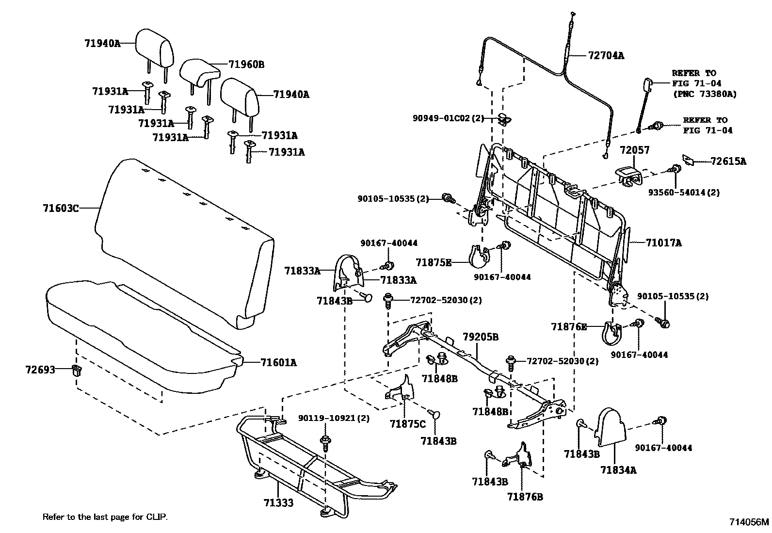 Toyota YARIS 后排座椅和座椅滑轨 EPC diagram — 714056M