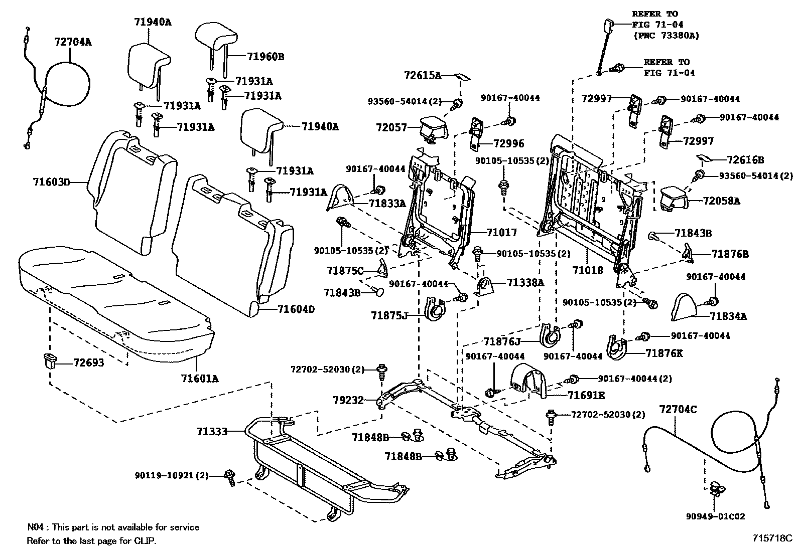 Toyota YARIS 后排座椅和座椅滑轨 EPC diagram — 715718C