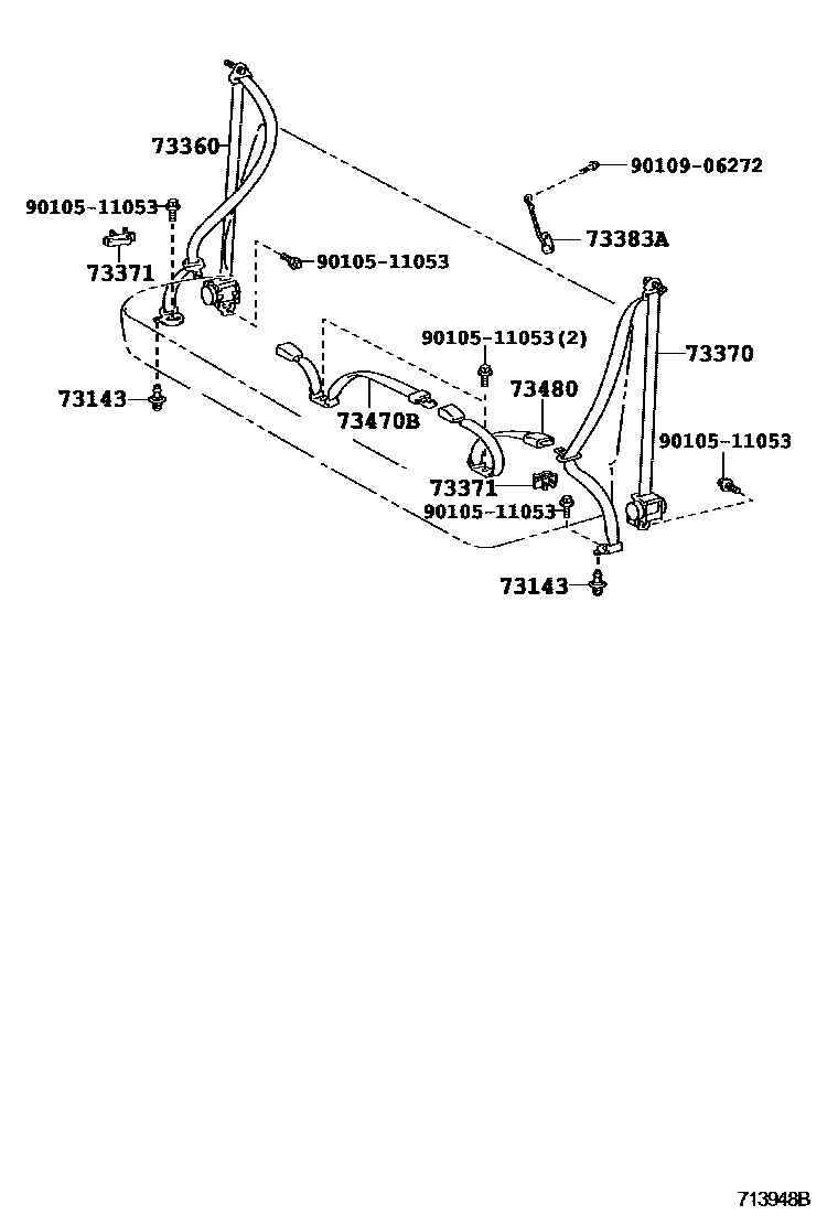 Toyota YARIS 安全带和儿童保护座椅 EPC diagram — 713948B