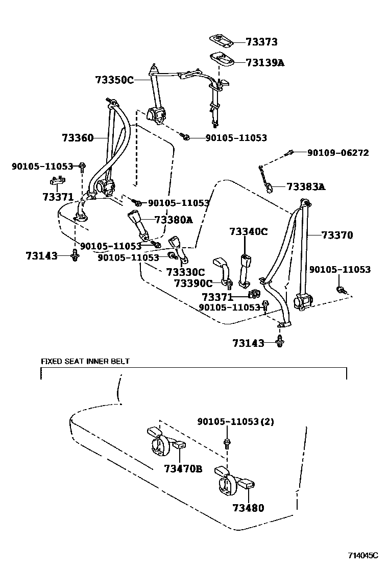 Toyota YARIS 安全带和儿童保护座椅 EPC diagram — 714045C