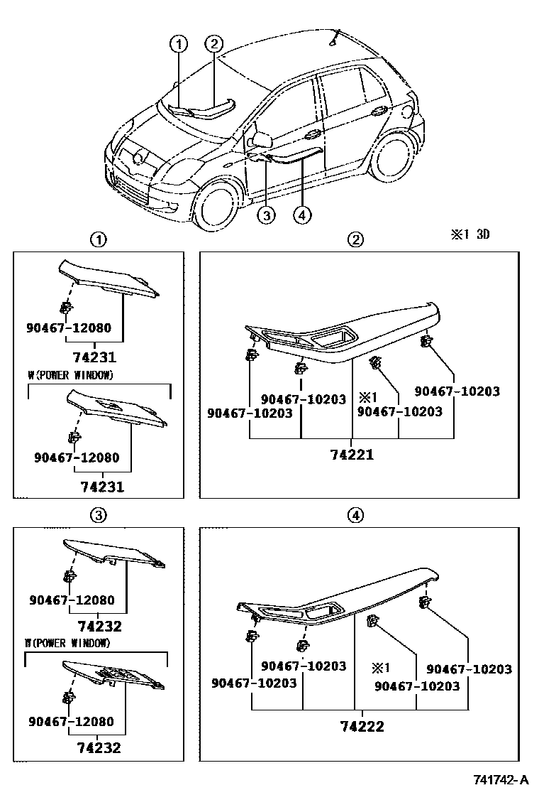 Toyota YARIS 扶手和遮阳板 EPC diagram — 741742A