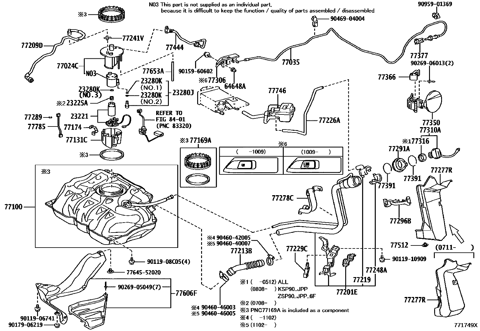 Toyota YARIS 燃油箱和燃油管 EPC diagram — 771749X
