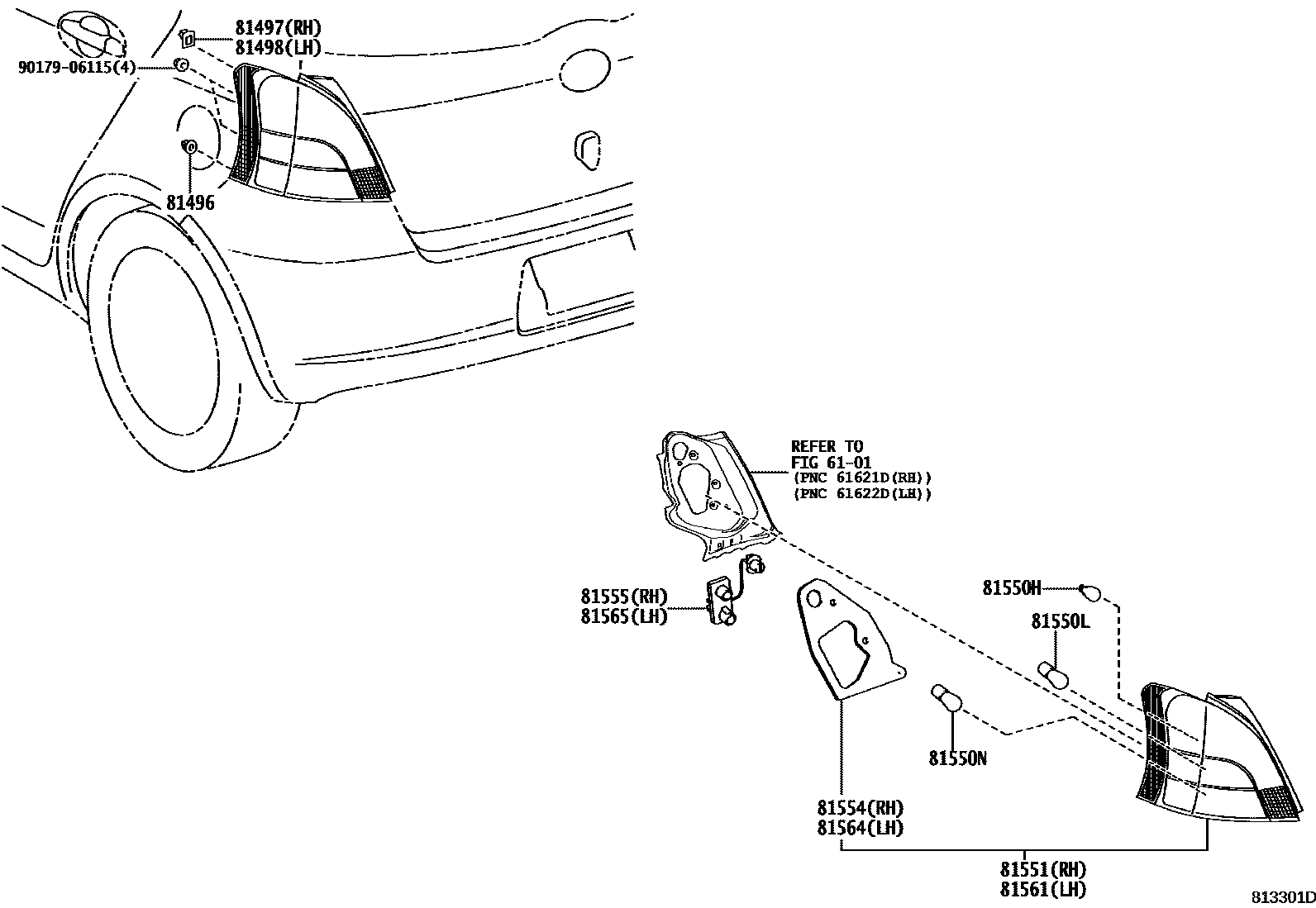 Toyota YARIS 后组合灯 EPC diagram — 813301D