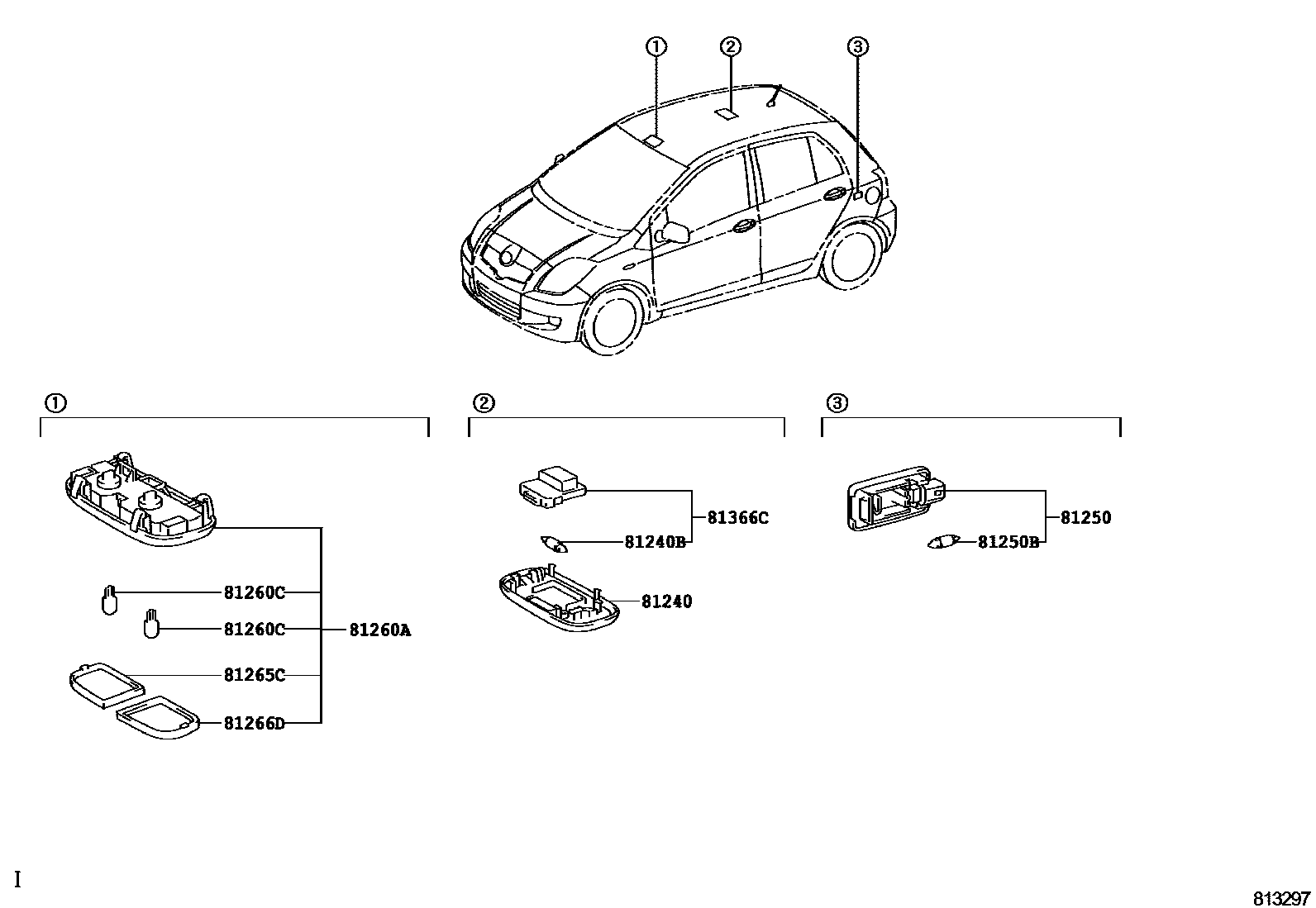 Toyota YARIS 车内灯 EPC diagram — 813297