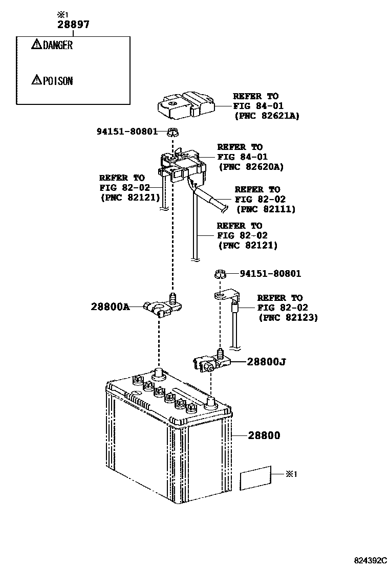 Toyota YARIS 蓄电池和蓄电池电缆 EPC diagram — 824392C