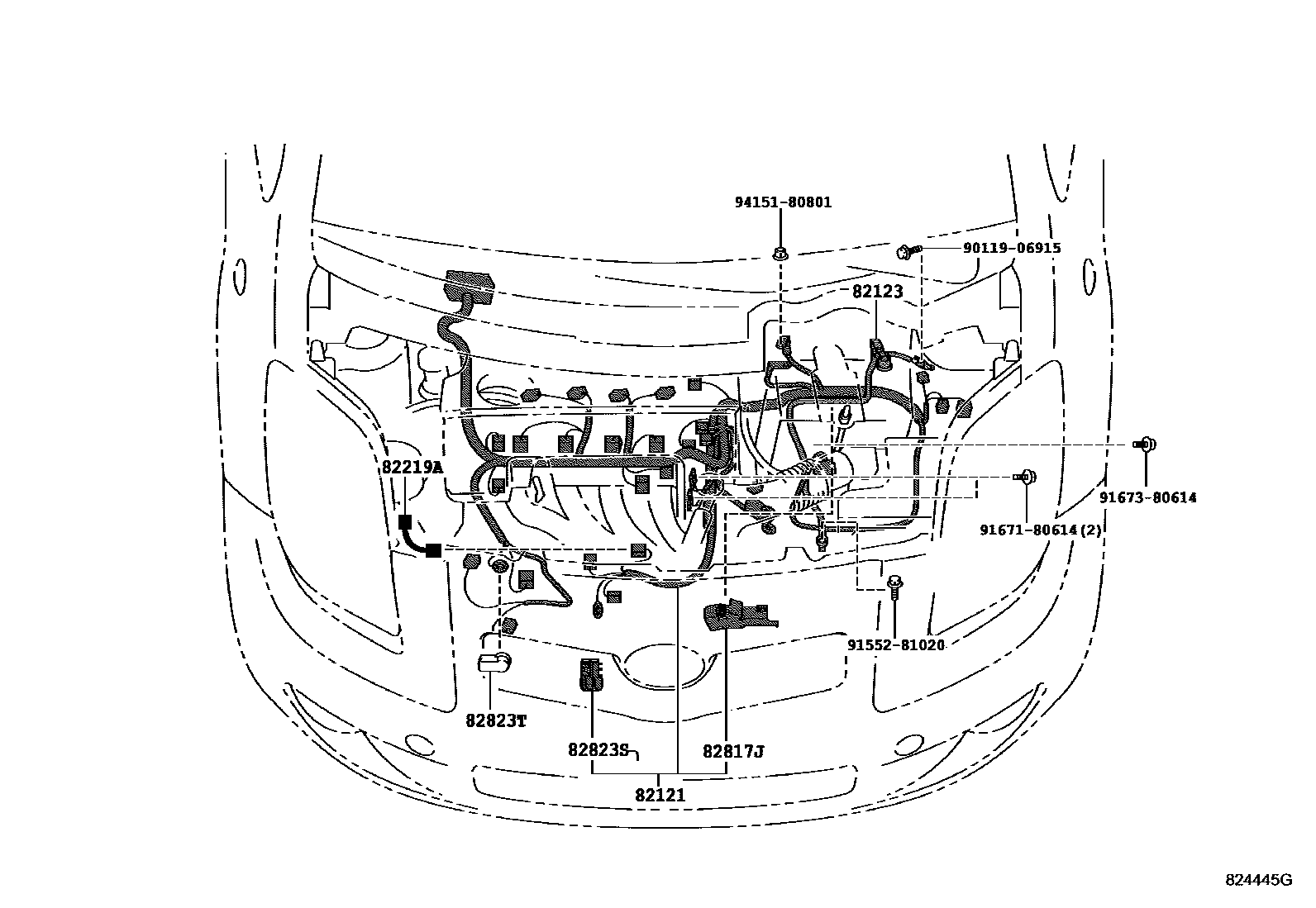 Toyota YARIS 线束和卡夹 EPC diagram — 824445G