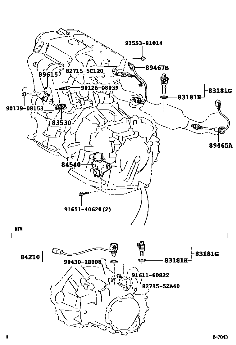 Toyota YARIS 开关和继电器和ECU EPC diagram — 847043B