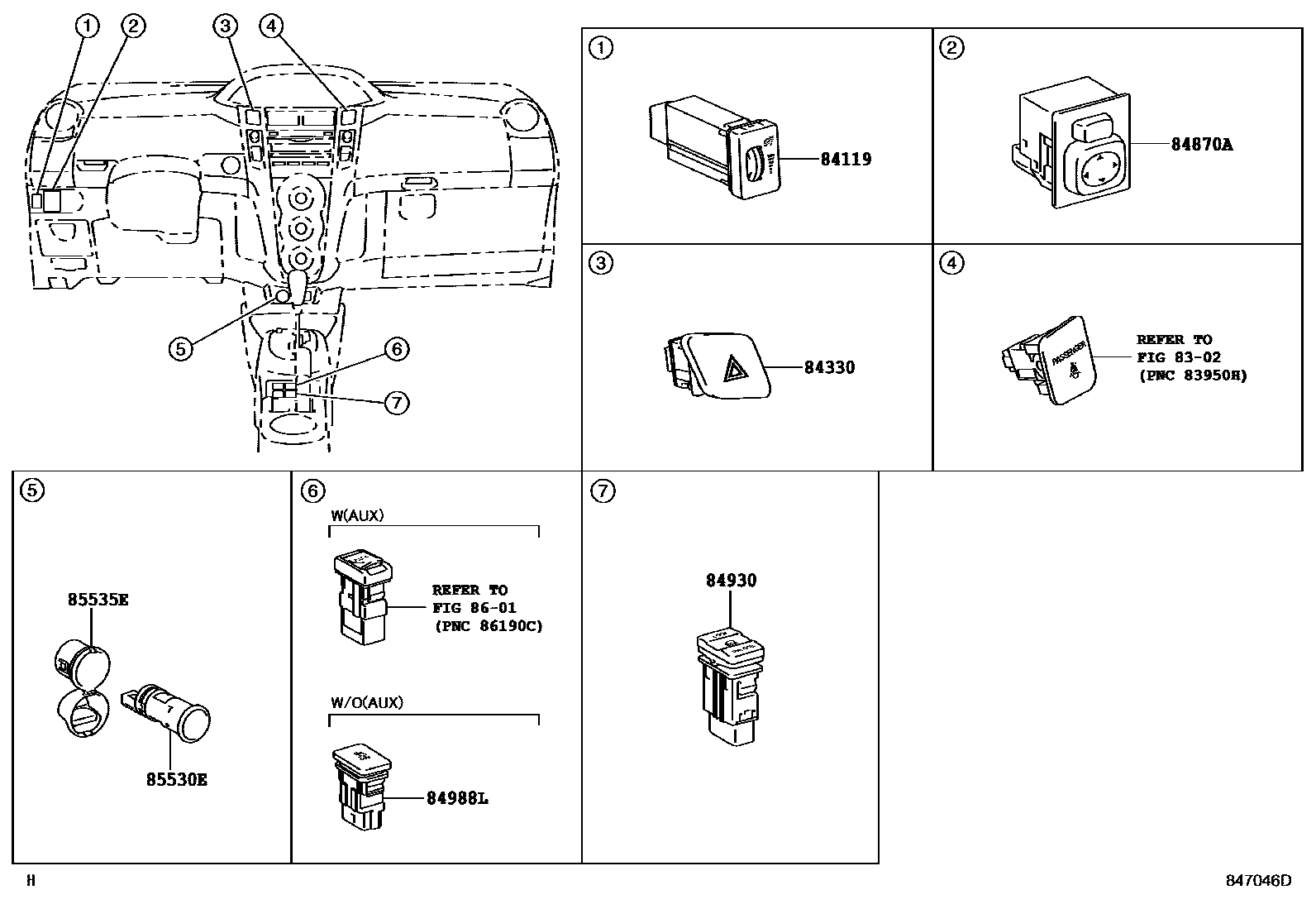 Toyota YARIS 开关和继电器和ECU EPC diagram — 847046D