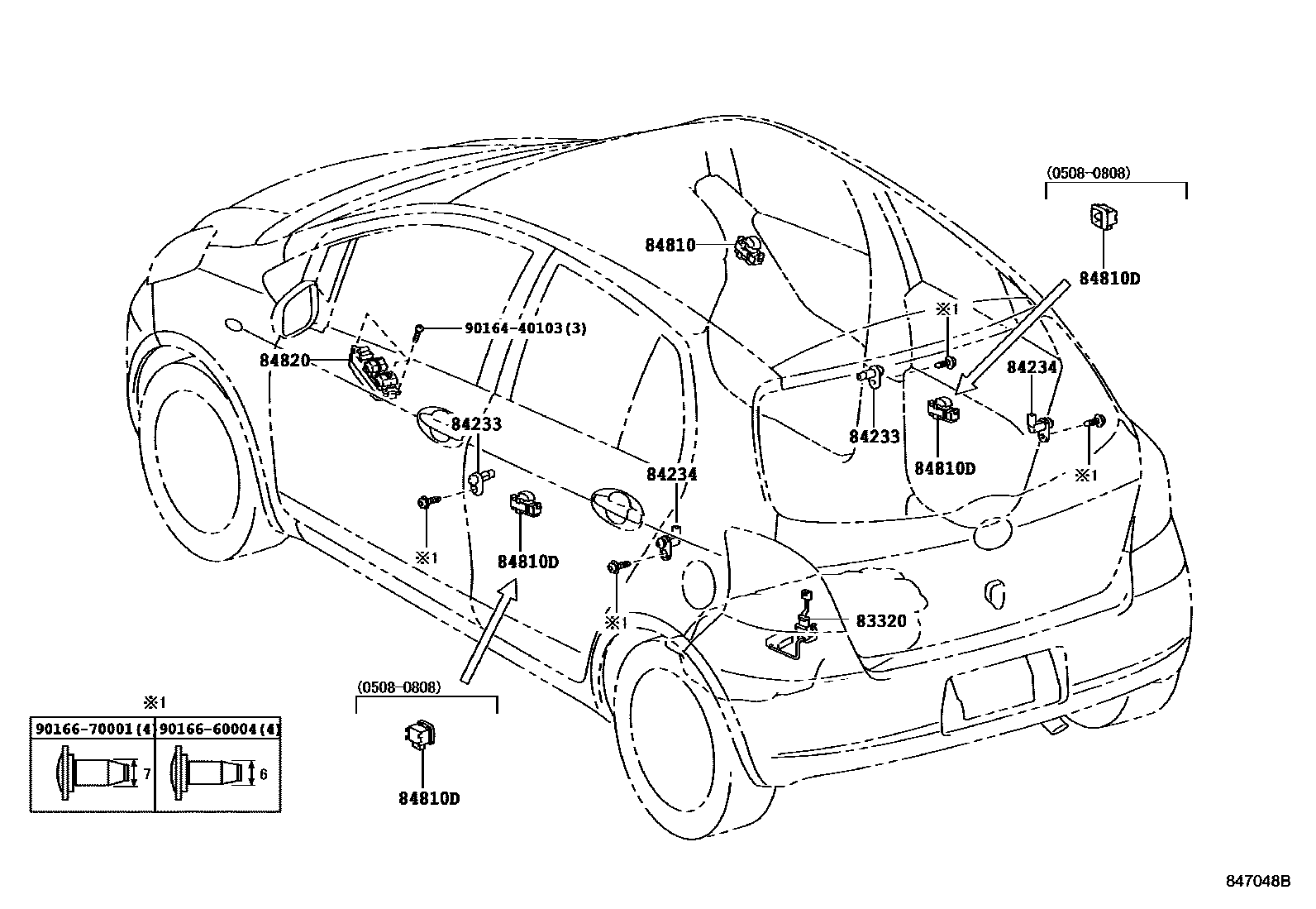 Toyota YARIS 开关和继电器和ECU EPC diagram — 847048B