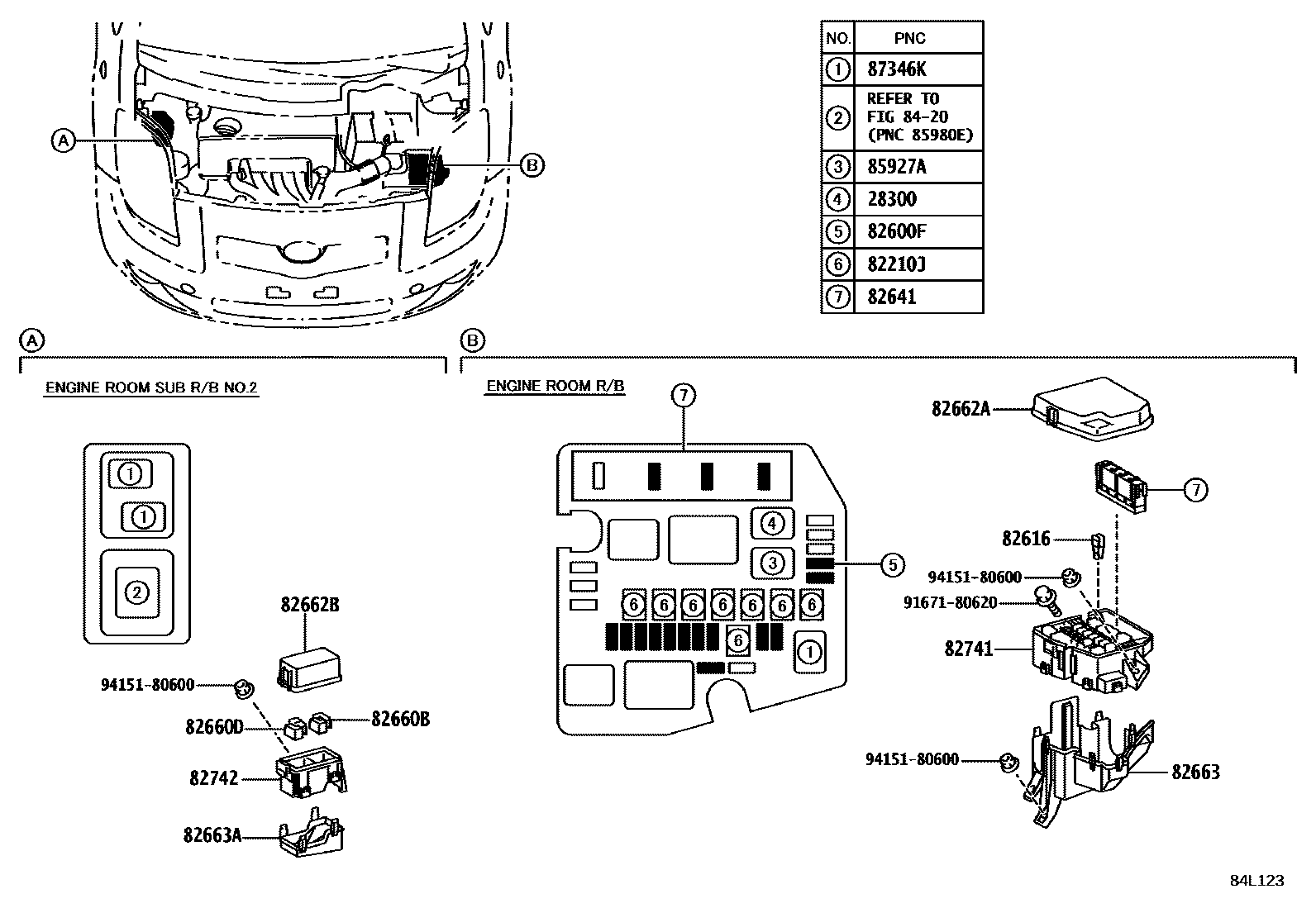 Toyota YARIS 开关和继电器和ECU EPC diagram — 84L123