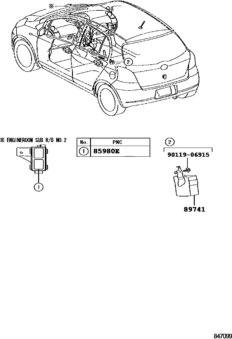 Toyota YARIS 遥控门锁 EPC diagram — 847099