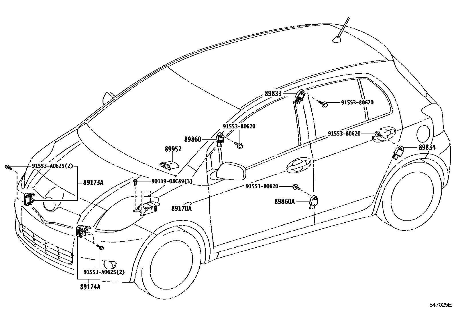 Toyota YARIS 空气囊 EPC diagram — 847025E