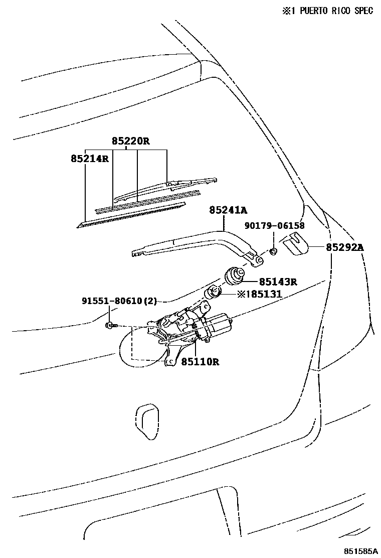 Toyota YARIS 后刮水器 EPC diagram — 851585A