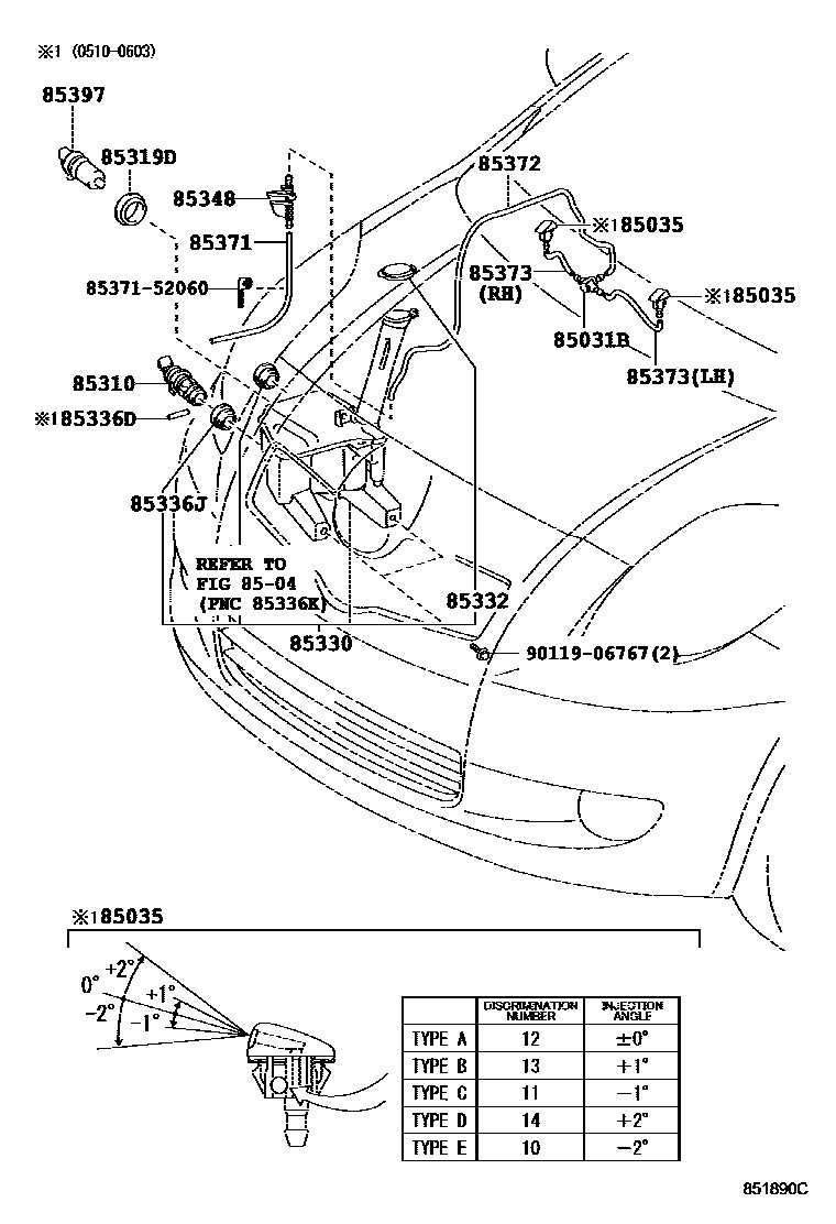 Toyota YARIS 挡风玻璃清洗器 EPC diagram — 851890C