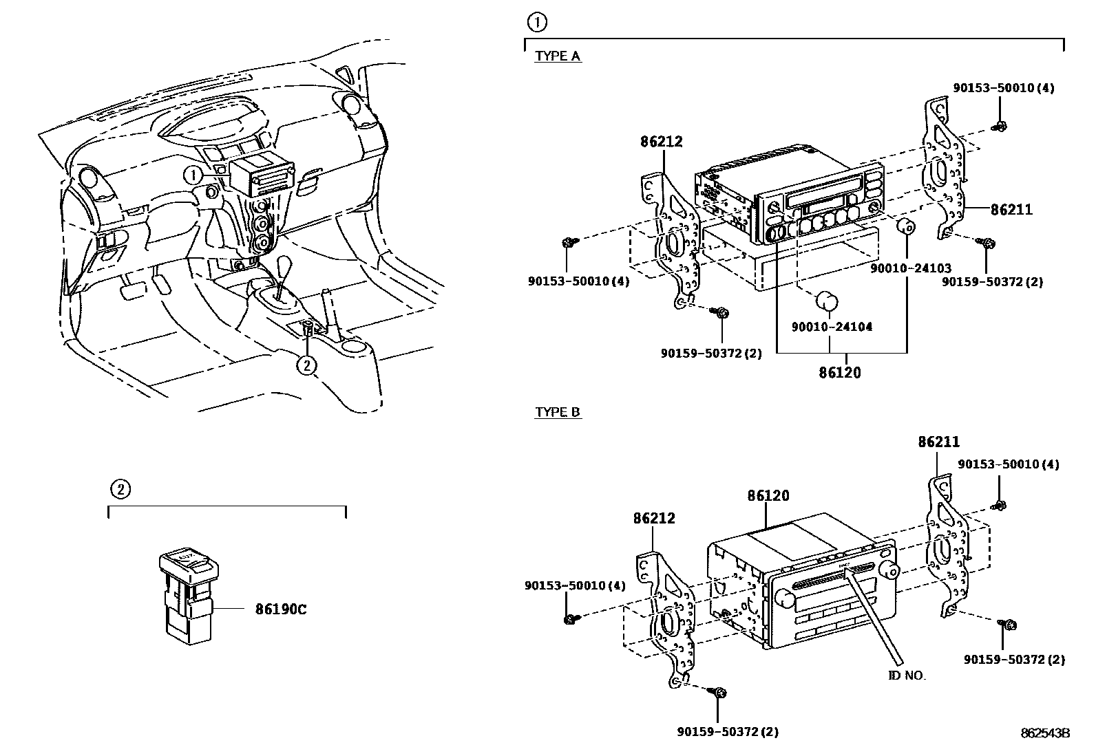 Toyota YARIS 收音机、放大器和冷凝器 EPC diagram — 862543B