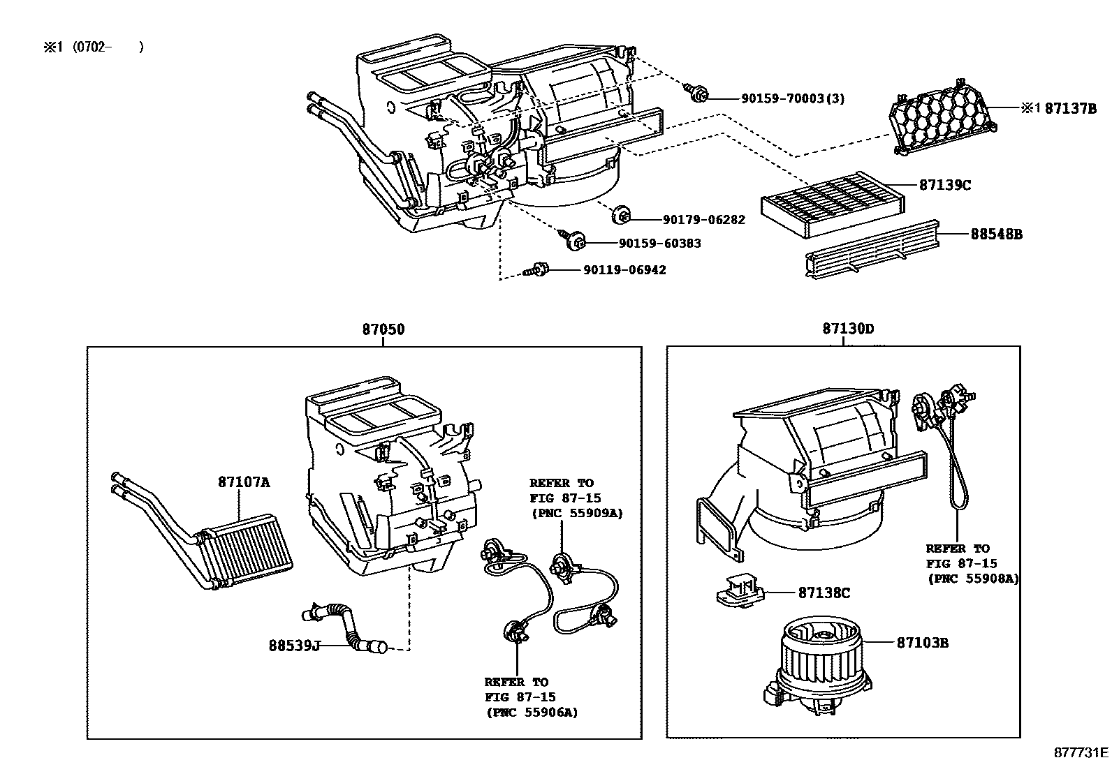 Toyota YARIS 暖风和空调系统 - 冷却器组件 EPC diagram — 877731E