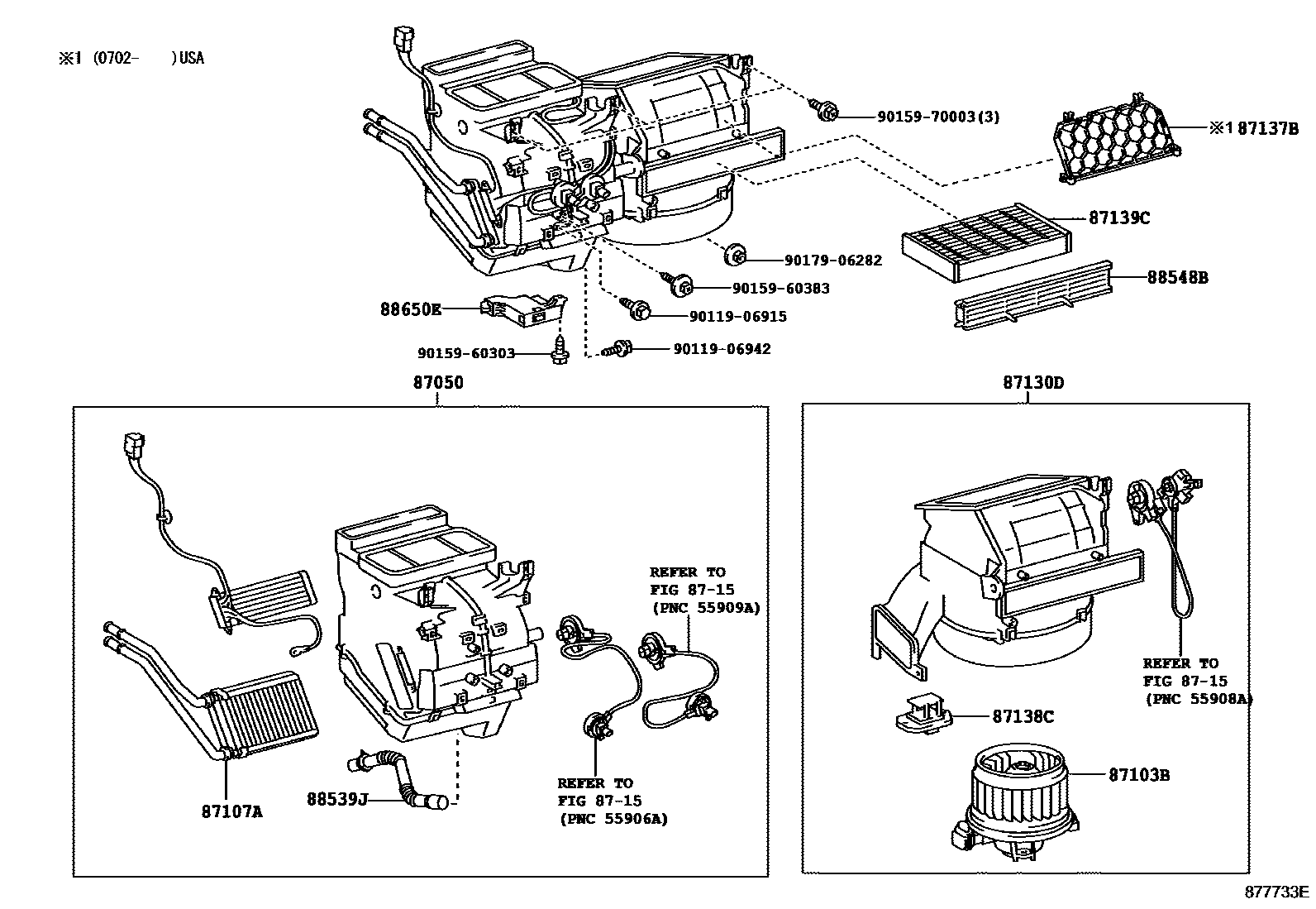 Toyota YARIS 暖风和空调系统 - 冷却器组件 EPC diagram — 877733E