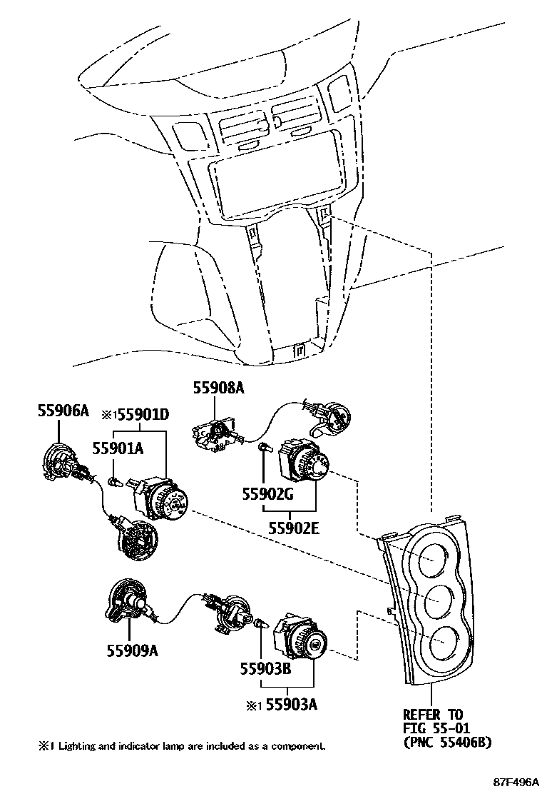 Toyota YARIS 暖风和空调系统 - 控制器和风管 EPC diagram — 87F496A