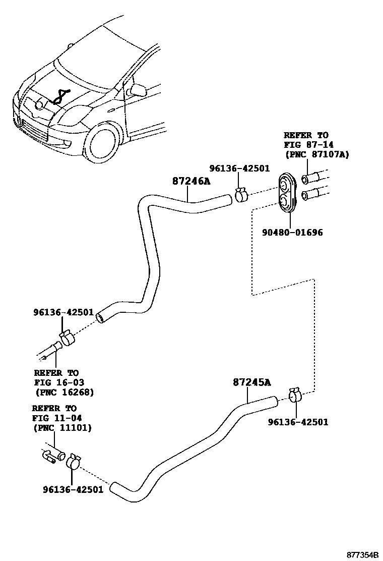 Toyota YARIS 暖风和空调系统 - 水管 EPC diagram — 877354B