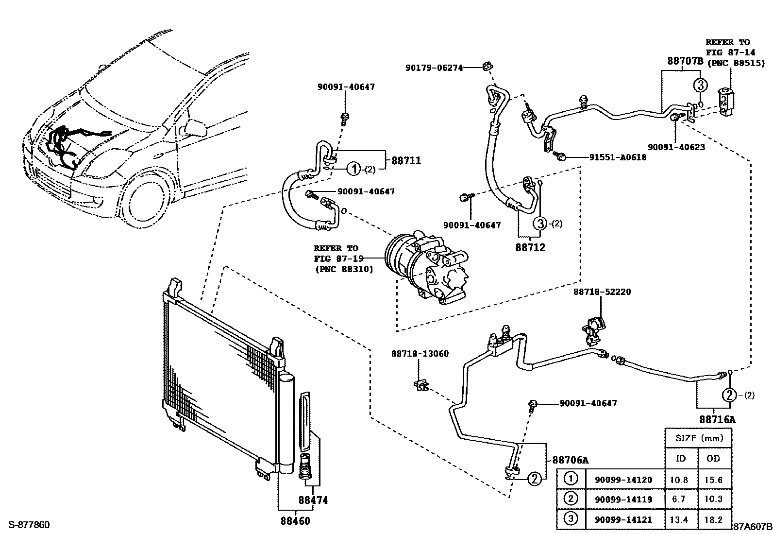 Toyota YARIS Heating & Air Conditioning - Cooler Piping EPC diagram — 87A607B