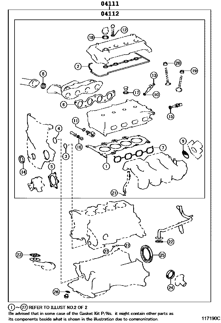 Toyota YARIS Engine Overhaul Gasket Kit EPC diagram — 117190C
