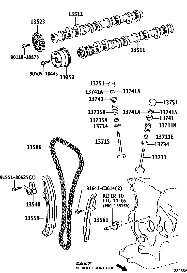Toyota YARIS Camshaft & Valve EPC diagram — 132485A
