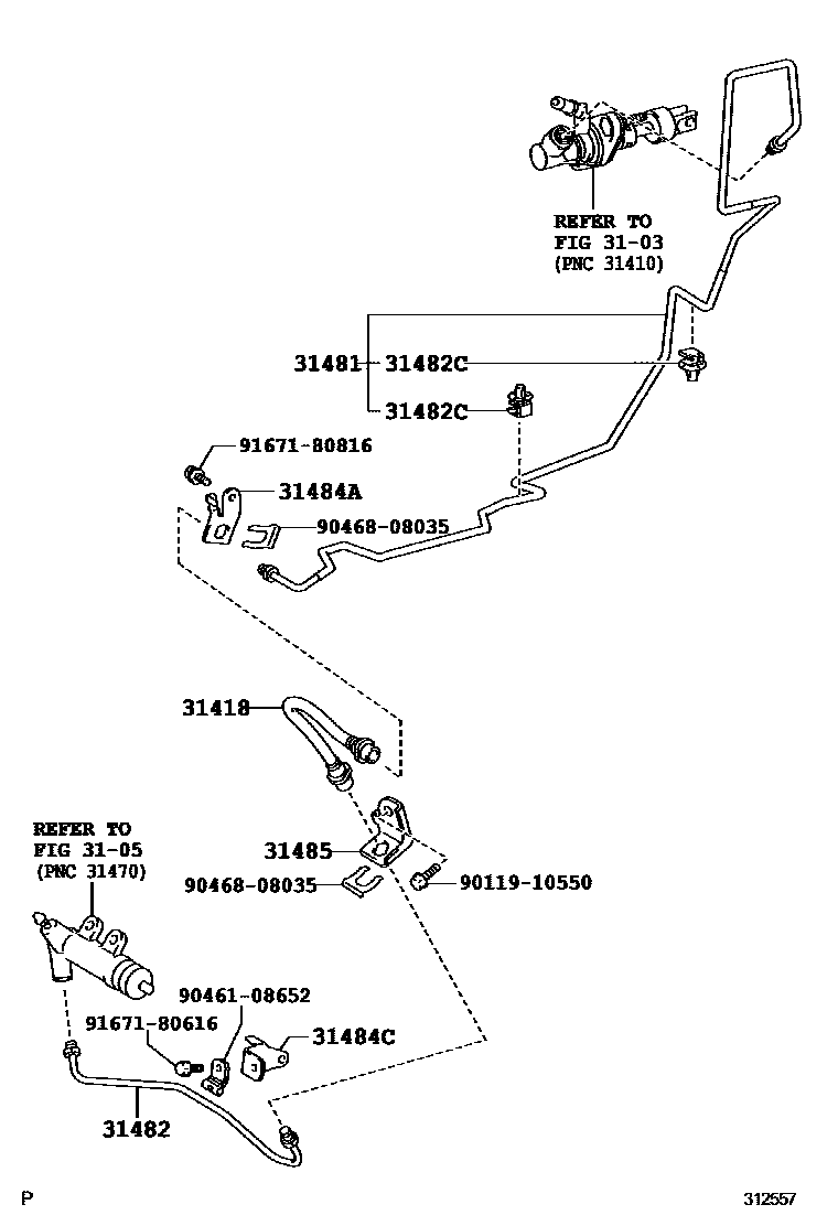 Toyota YARIS 离合器踏板和挠性软管 EPC diagram — 312557