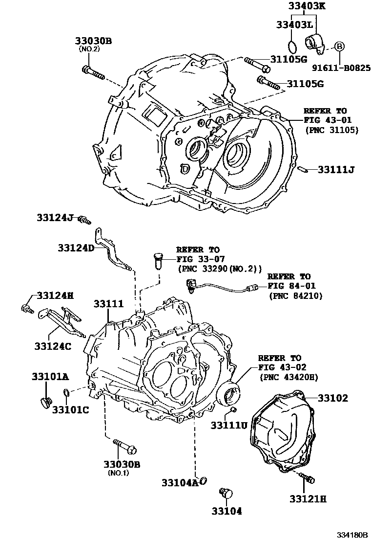 Toyota YARIS 离合器壳和变速器壳(MTM) EPC diagram — 334180B