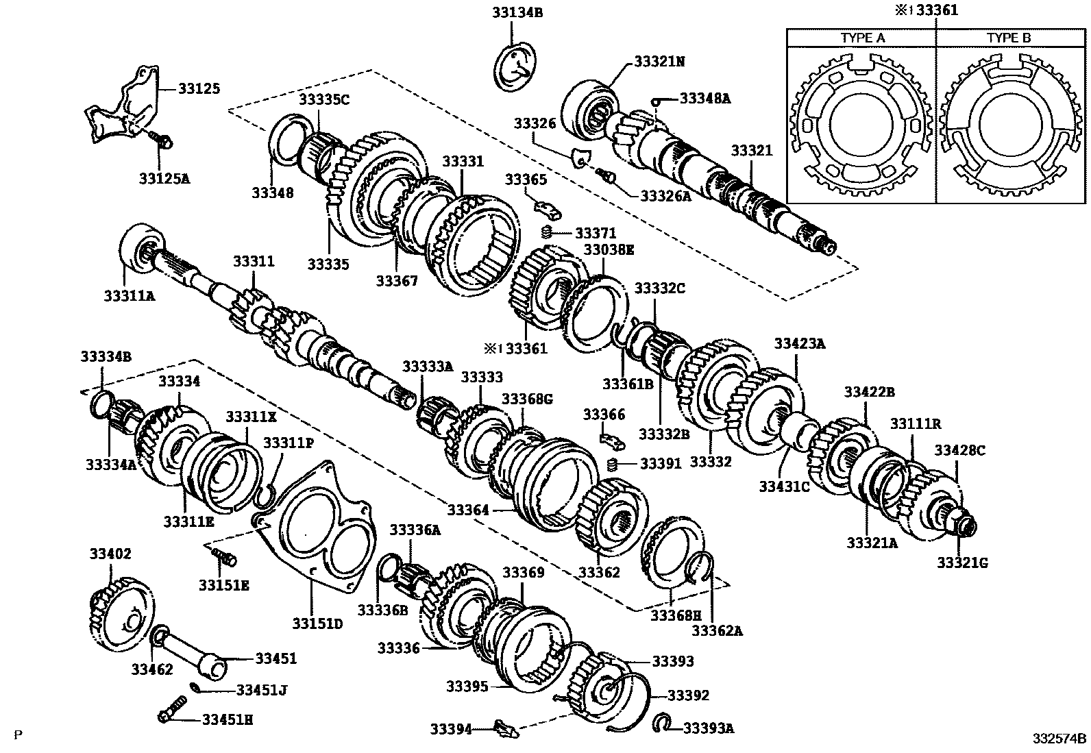 Toyota YARIS 变速器齿轮(MTM) EPC diagram — 332574B