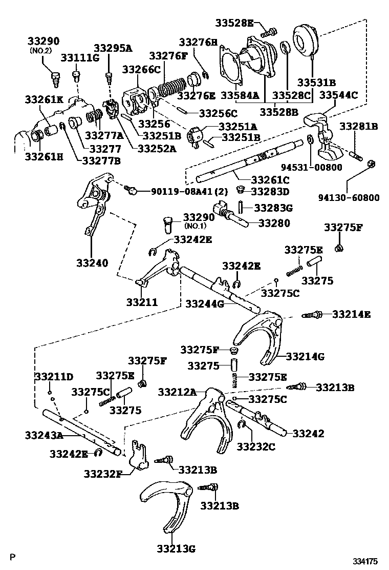 Toyota YARIS 换档拨叉和换档杆轴(MTM) EPC diagram — 334175