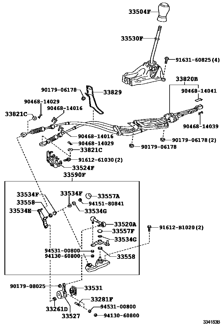 Toyota YARIS Shift Lever & Retainer EPC diagram — 334183B