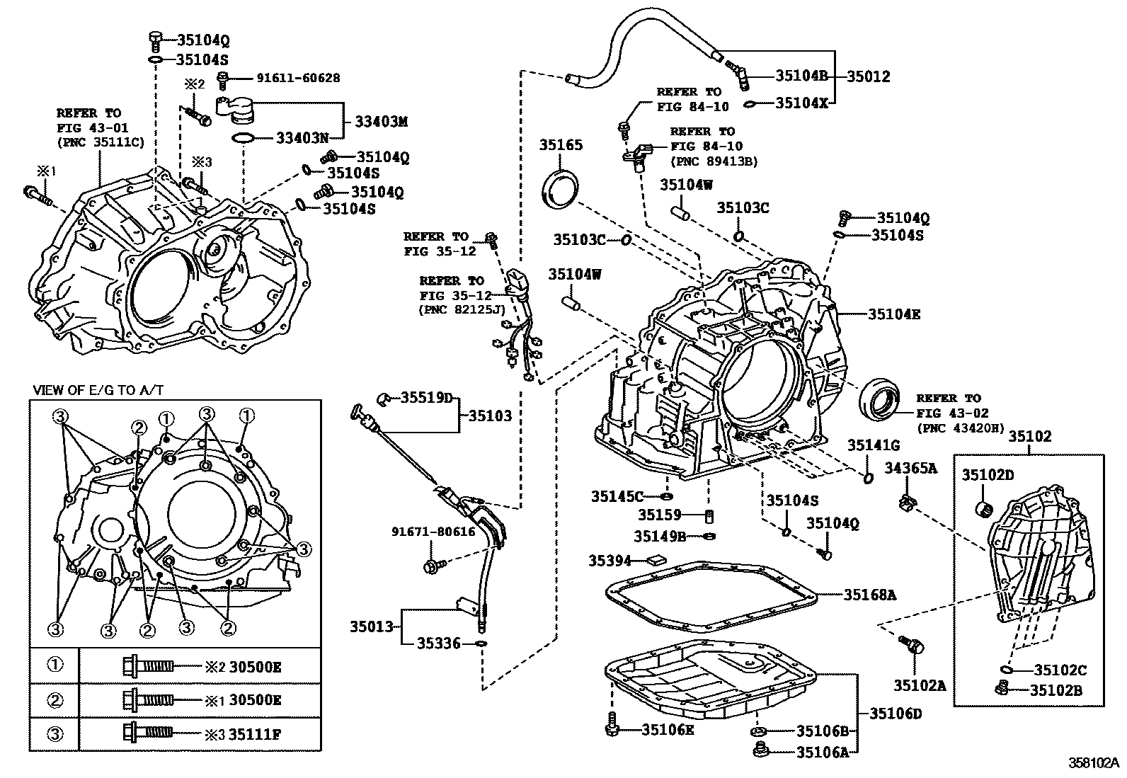 Toyota YARIS 变速器壳和油底壳(ATM) EPC diagram — 358102A