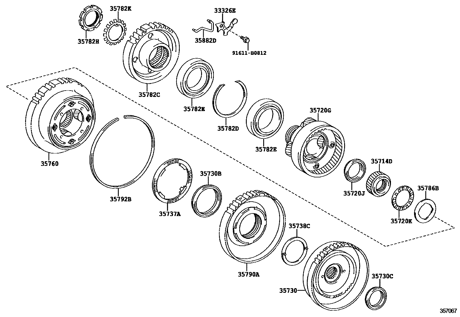 Toyota YARIS 行星齿轮、倒档活塞和中间轴齿轮(ATM) EPC diagram — 357067