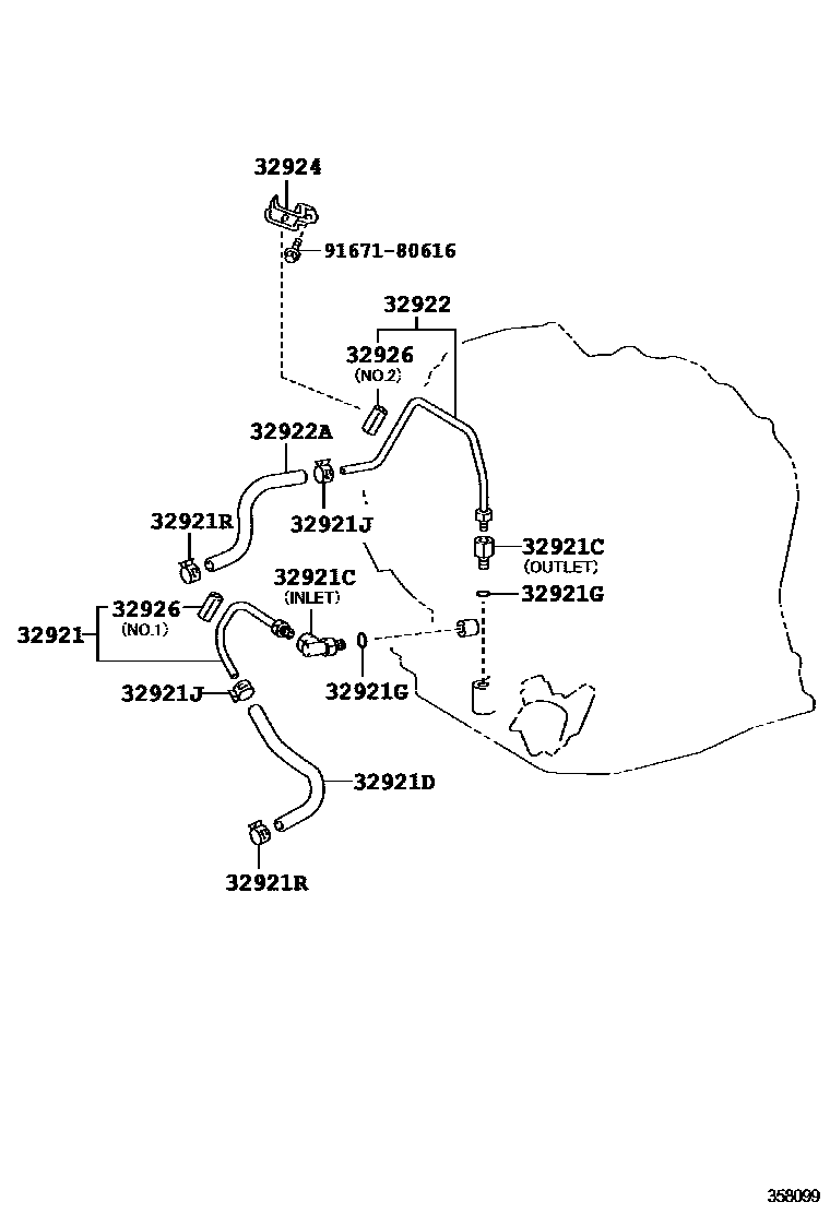 Toyota YARIS 变速器油冷却器和配管(ATM) EPC diagram — 358099