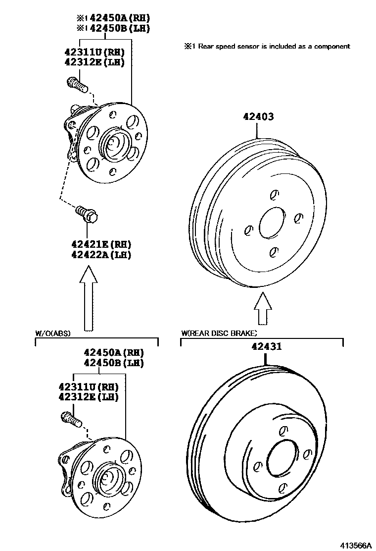 Toyota YARIS 后桥半轴和后桥轮毂 EPC diagram — 413566A
