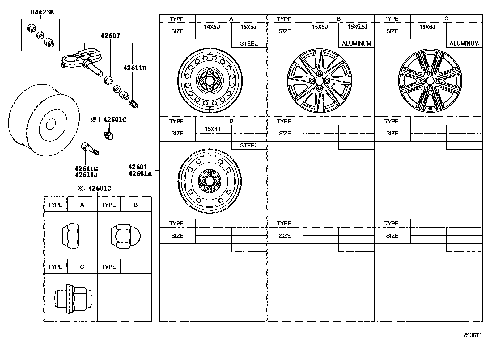 Toyota YARIS 车轮和车轮盖 EPC diagram — 413571