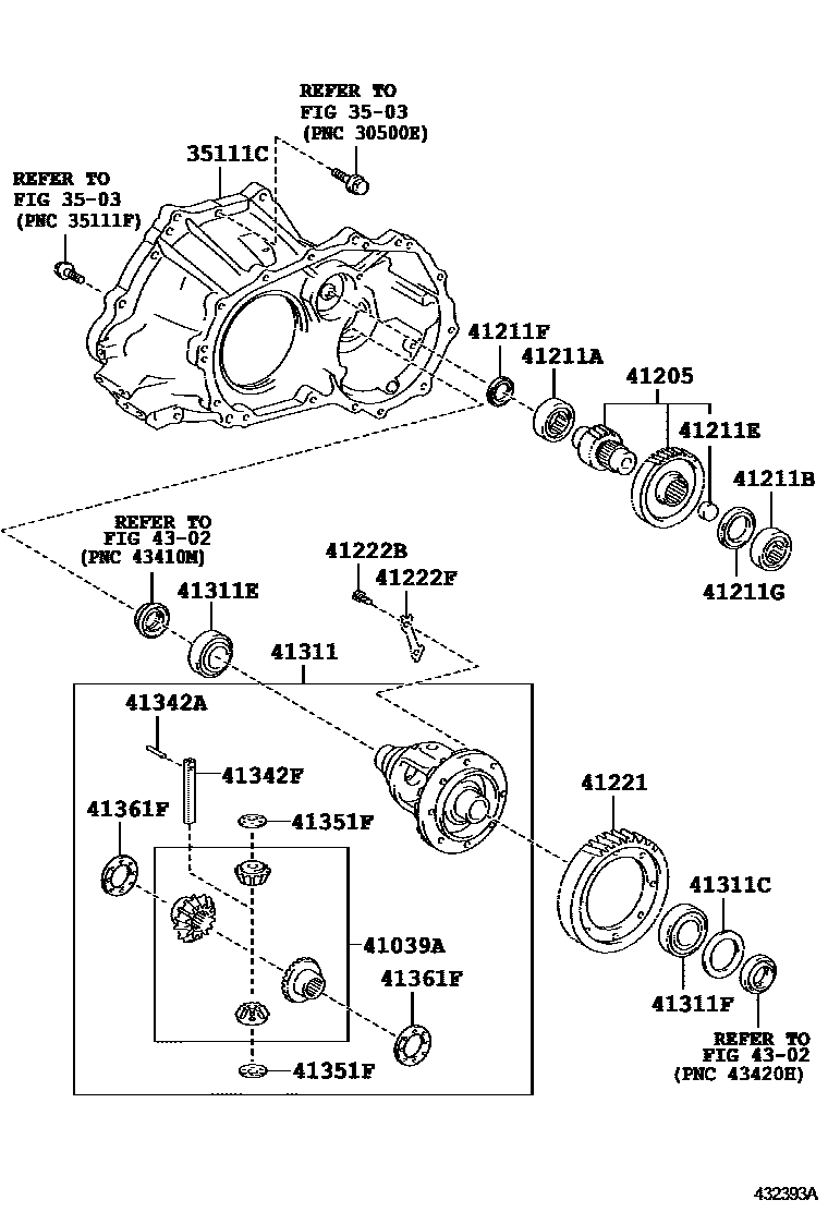 Toyota YARIS 前桥壳和差速器 EPC diagram — 432393A