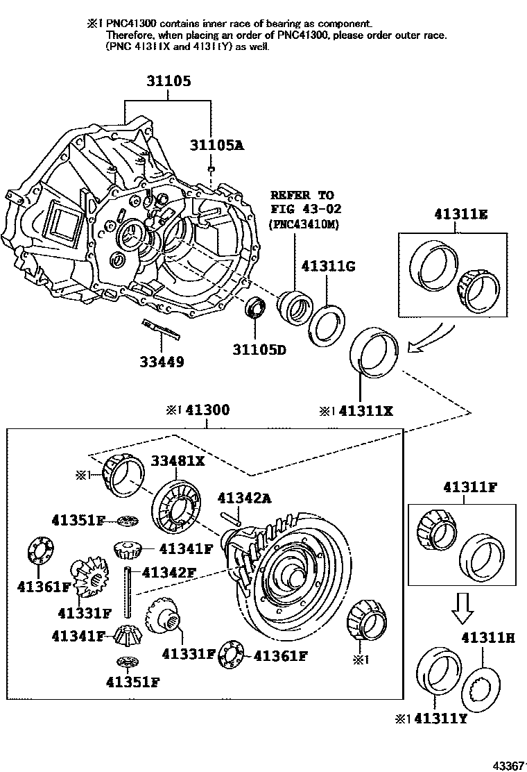 Toyota YARIS 前桥壳和差速器 EPC diagram — 433671