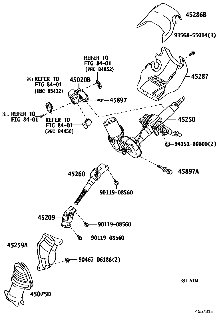 Toyota YARIS Steering Column & Shaft EPC diagram — 455731E
