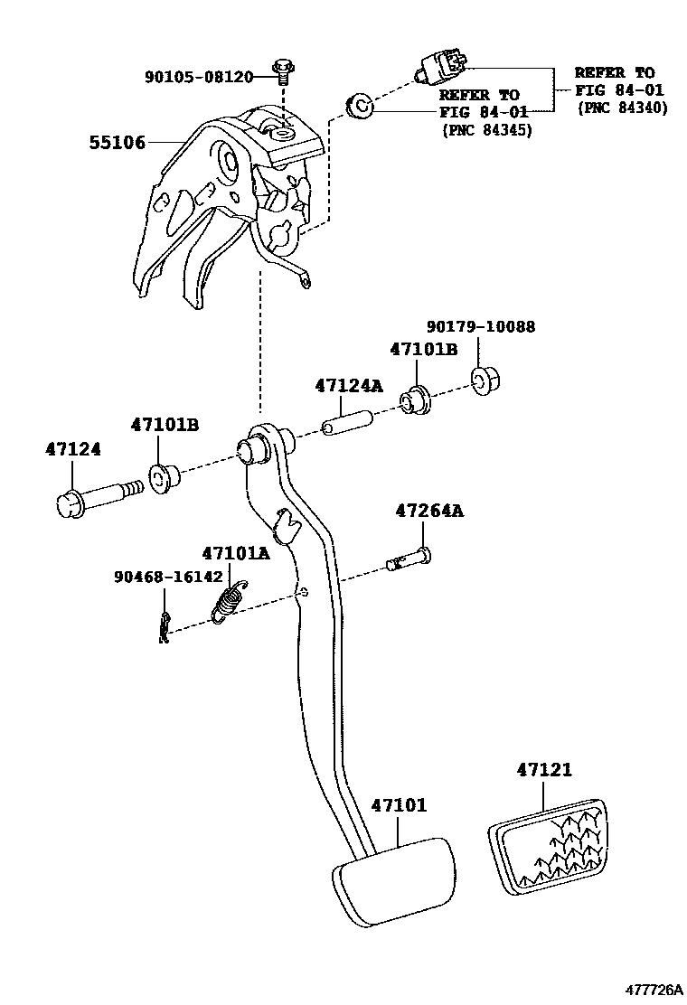 Toyota YARIS Brake Pedal & Bracket EPC diagram — 477726A