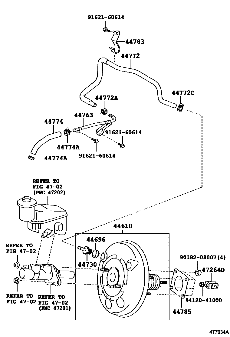 Toyota YARIS 制动助力器和真空管 EPC diagram — 477934A