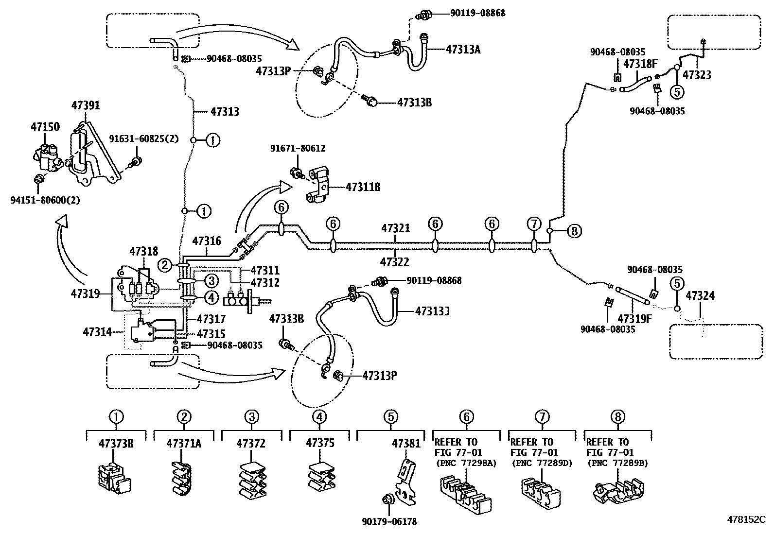 Toyota YARIS 制动配管和卡箍 EPC diagram — 478152C