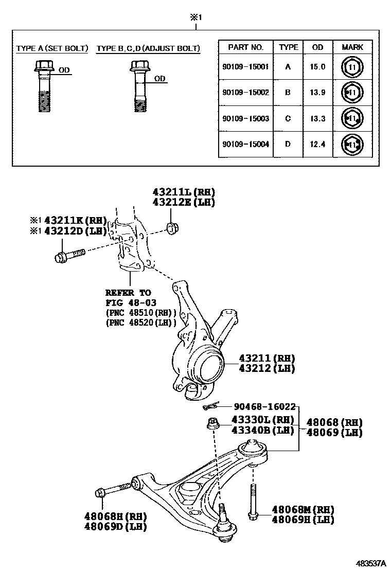 Toyota YARIS 前桥控制臂和转向节 EPC diagram — 483537A