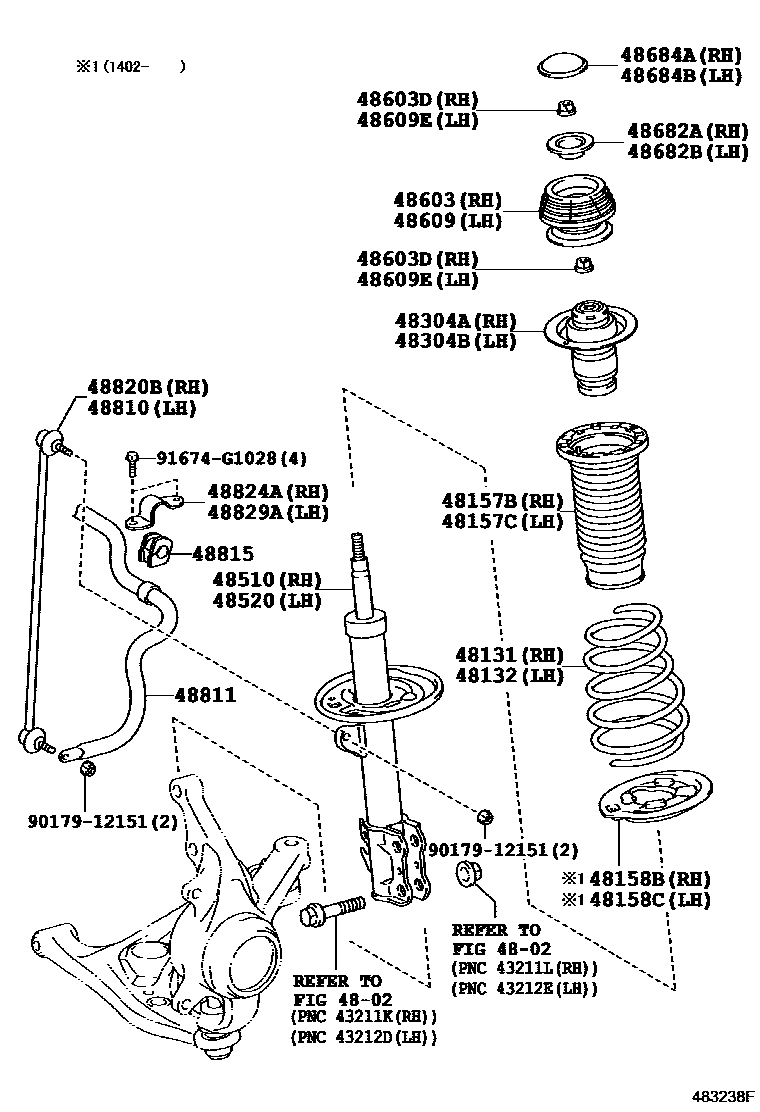 Toyota YARIS Front Spring & Shock Absorber EPC diagram — 483238F