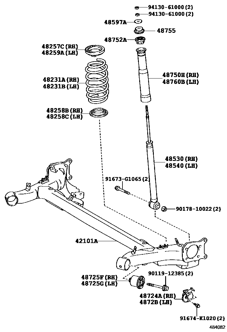 Toyota YARIS Rear Spring & Shock Absorber EPC diagram — 484082
